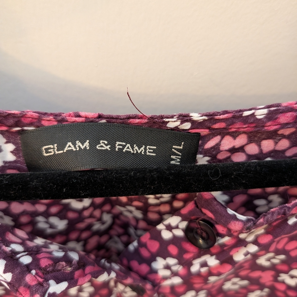 Glam & Fame — Purple Long Sleeve Floral Dress, Size M/L - Picture 4 of 7